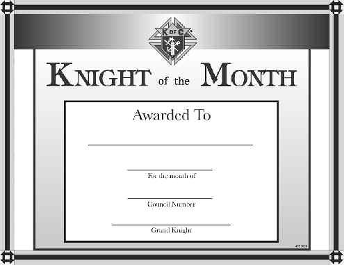 PAST GRAND KNIGHT CERTIFICATE Awarded In grateful recognition of his leadership during the fraternal year. Bears signature of supreme knight and supreme secretary.