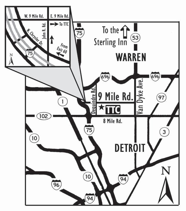 WARREN AREA MAP Directions to the UAW-Chrysler Technology Training Center Exit the freeway and make a RIGHT (GO NORTH) at the first set of traffic lights