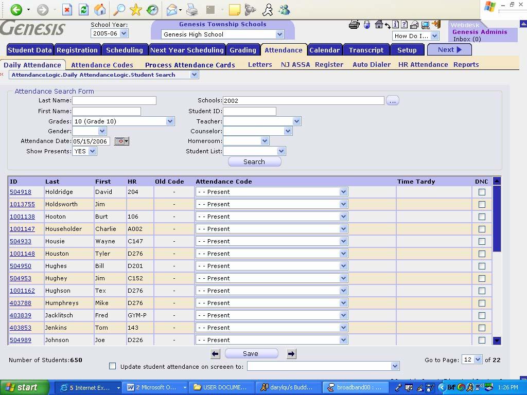 III. Navigating the Attendance List of Students Navigation Controls Scroll Bar to find students in the displayed page of students Total Count of Students in List Previous Page Next Page Specific Page