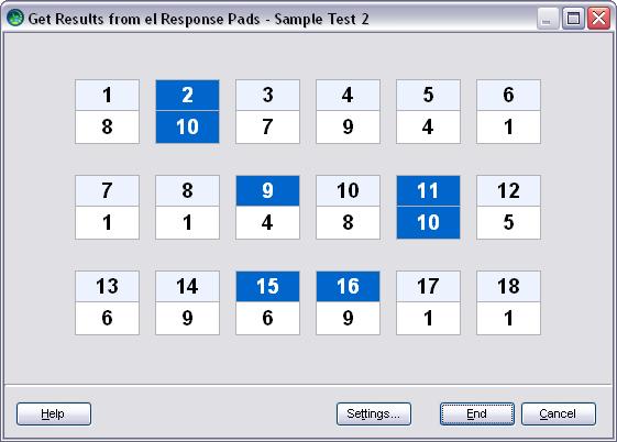 IR Student-Managed feedback grid: Feedback grid top numbers correspond to pad IDs, bottom numbers show the current question number for that pad. Notice how each student works at their own pace.