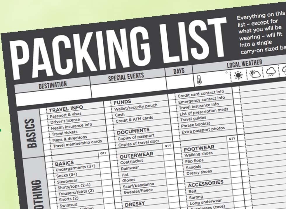 Packing List An extensive list will be provided to students closer to