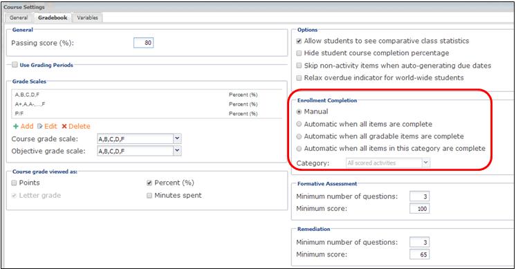 End of a session Teachers should update enrollment statuses at the end of a session or semester. This can be done manually or it can be set for automatic completion.