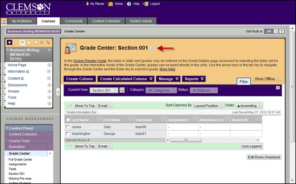 Hover your mouse over the Current View action link and select Full Grade Center (Default) to