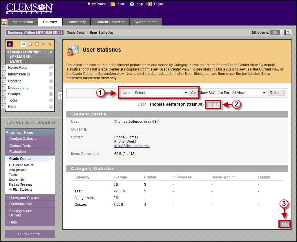 4. The Student Statistics page is displayed. The Student Statistics page displays a Student s statistics in the Categories. 5.
