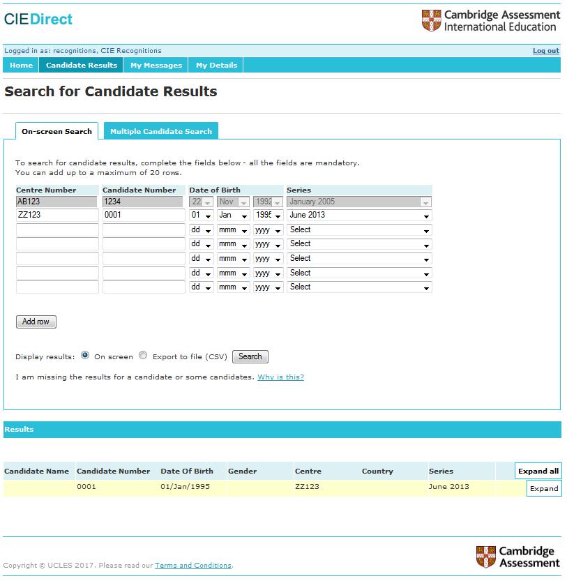 When you have added all the student details you wish to search for, click search. Step 3.1.1: Viewing On Screen Search results Results are displayed below the student data fields (i.e. scroll down to view).