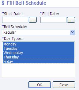 Note: For Day Of Week scheduling, Day Types should be mass assigned to the calendar BEFORE deleting holidays and non-attendance days.