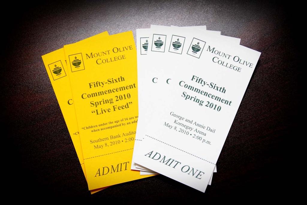 Graduation Tickets Tickets for graduation are limited to 6 per graduate (4 for the Commencement in Kornegay Arena and 2 for the