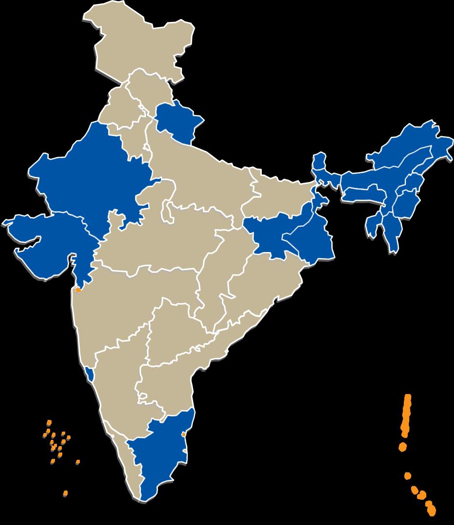 Upcoming Cells States (in blue): Arunachal Pradesh Assam Goa Gujarat Jharkhand Karnataka Manipur Meghalaya Mizoram Nagaland Rajasthan Sikkim Tripura Uttarakhand West Bengal Union