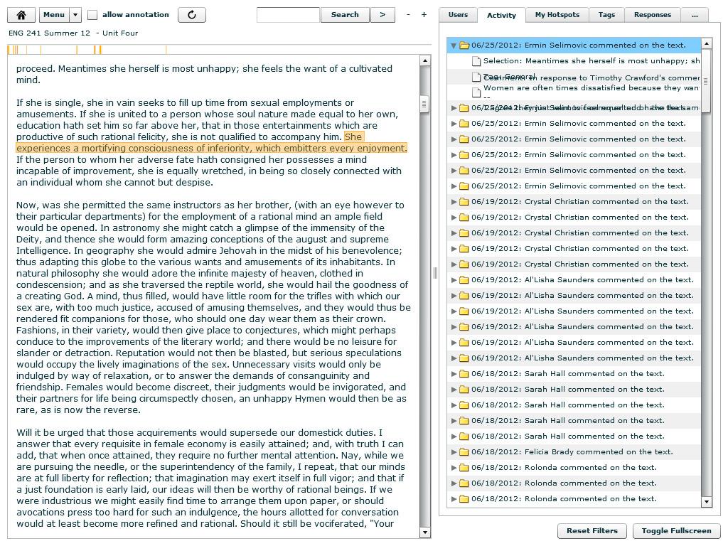 When a task document is opened in view mode, all comments are shown in the context as shown below.