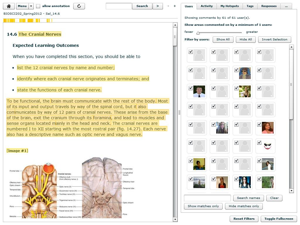 However, in a large class, annotations can be messy. For example, here is a salon task/doc that has annotations from 61 students. Practically, every place of the document is annotated by some student.
