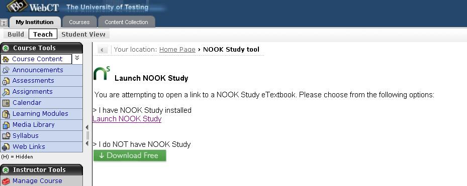 3 Viewing your NOOK Study link Once you ve created your NOOK Study link, it should appear on your page looking similar to this: Figure 14: A completed NOOK Study link The first time you click on one