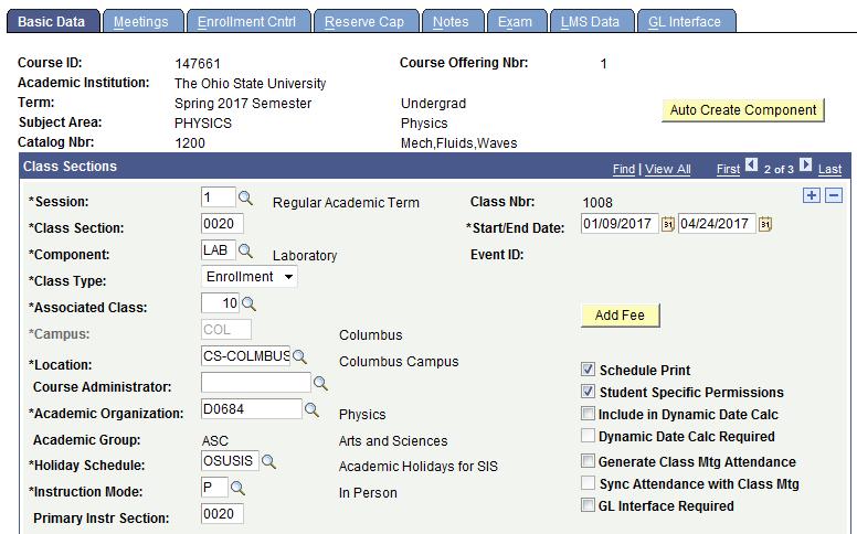 Create a Class Association Section 4 2. Add a lab to the schedule for multi-component class. o Enter a different Class Section number.