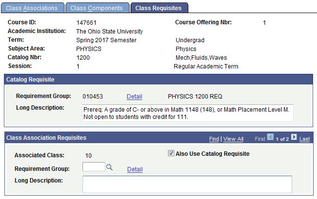View Class Associations Section 7 5. Click on the Class Requisites tab. o On this tab, you can view if any prerequisites are being enforced.