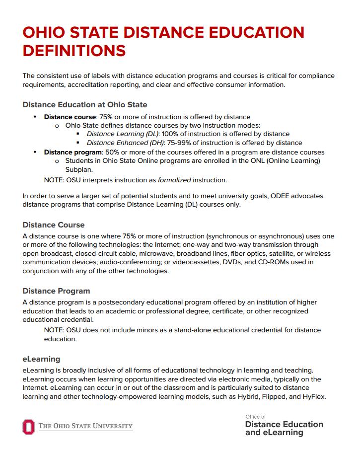 Distance Education Section 15 Distance Education The document below can be found on our website here: http://registrar.osu.