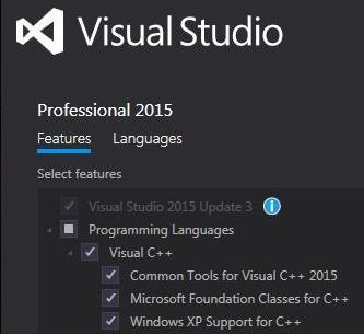 6. Notes about Visual Studio 2015: a. This software combination is applicable to PSCAD v4.6.1 and later. b. Perform required adjustments as per Section 7.36 of Resolving Issues. c. Ensure that the following options are SELECTED during the installation in order to be able to compile PSCAD cases using the compiler.