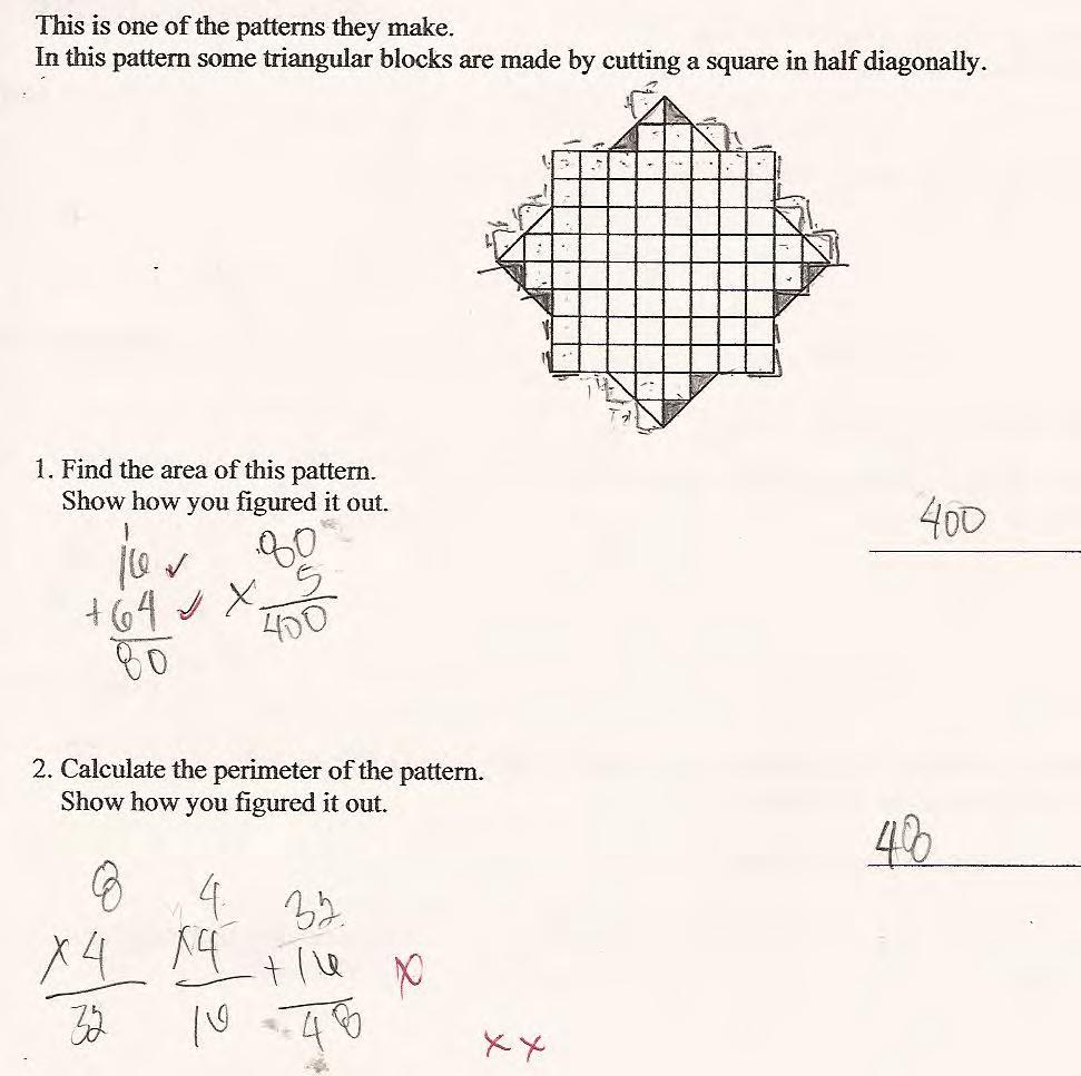 Student D is able to find the area of the small triangles and the large square and add them together for a total area of 80.