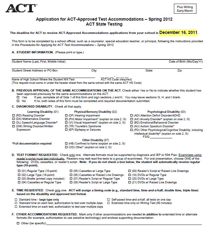 ACT Approved Application Process RECEIPT DEADLINE: DECEMBER 16 Side One A.