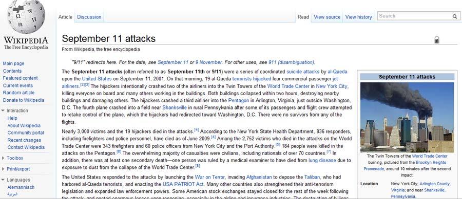 6 Studying Collective Memories in Wikipedia Figure 1. Screenshot of the article about September 11 attacks.