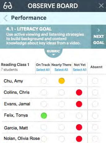 Use the Observe Board to record observations of students within the context of the selected goal.
