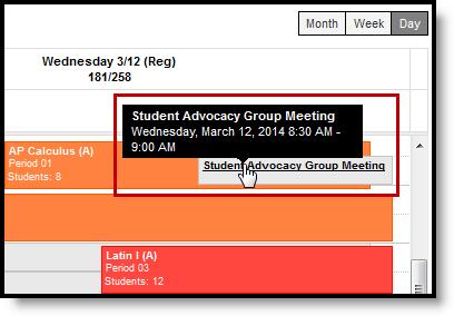 Schedule View, Continued Display Preferences, continued Follow the steps to view the student attendance for specified period. 1 Click on Planner. 2 Change the view to select the Week view.