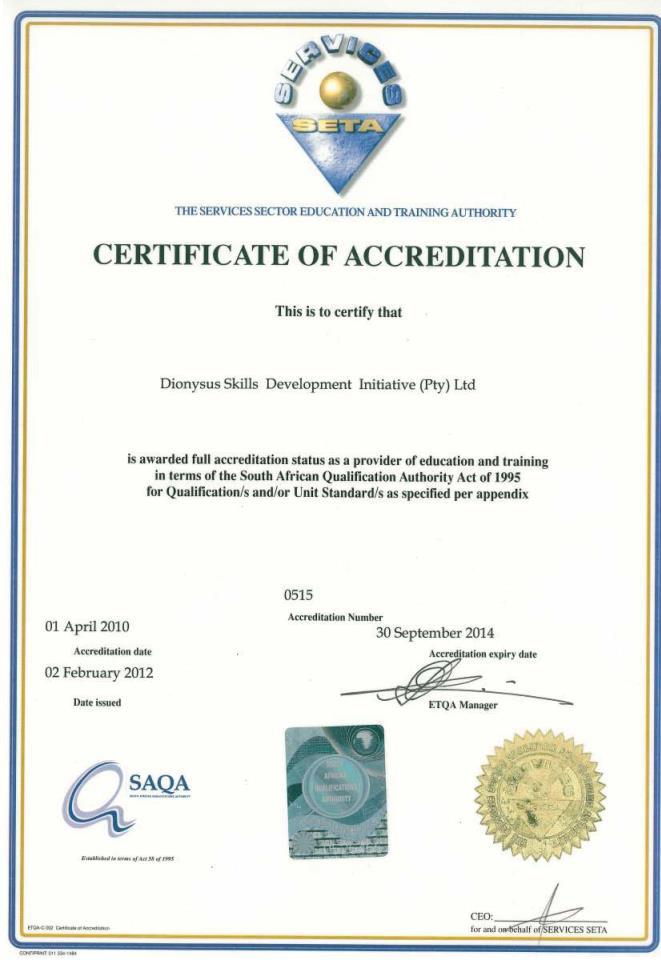 Services SETA Certificate of