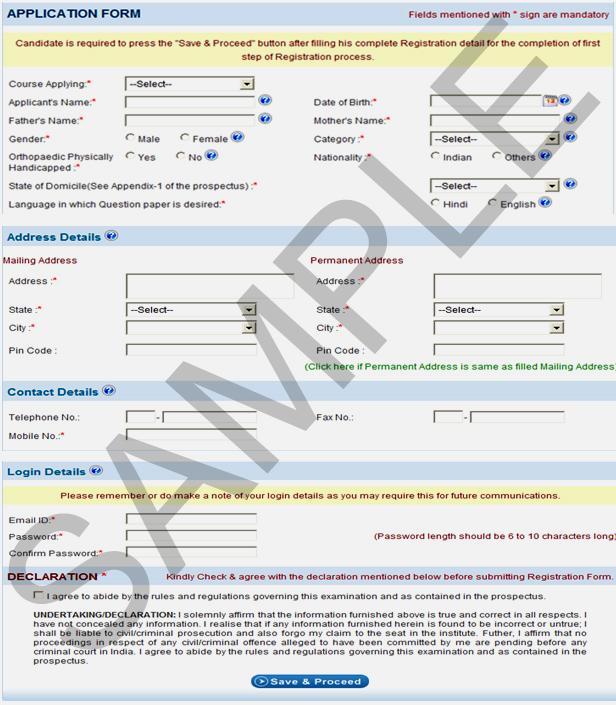 APPLICATION FORM All New Registrants, on clicking the Proceed button will be directed to the following page The Application Form is to be filled.