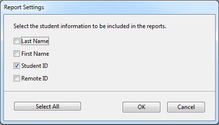 i>clicker v6.1 User Guide 66 Report Settings window The Cumulative Student Scores link will bring you to the Student Term Report.