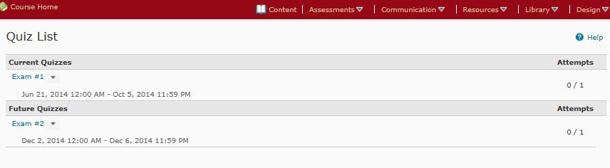 To access a quiz or the final exam, click on the quizzes icon at the top of the screen on D2L: Next, click on the exam you want to take.