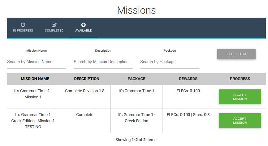 There, you will find a list of available Missions. As soon as you click on Accept Mission, you can start to solve it.