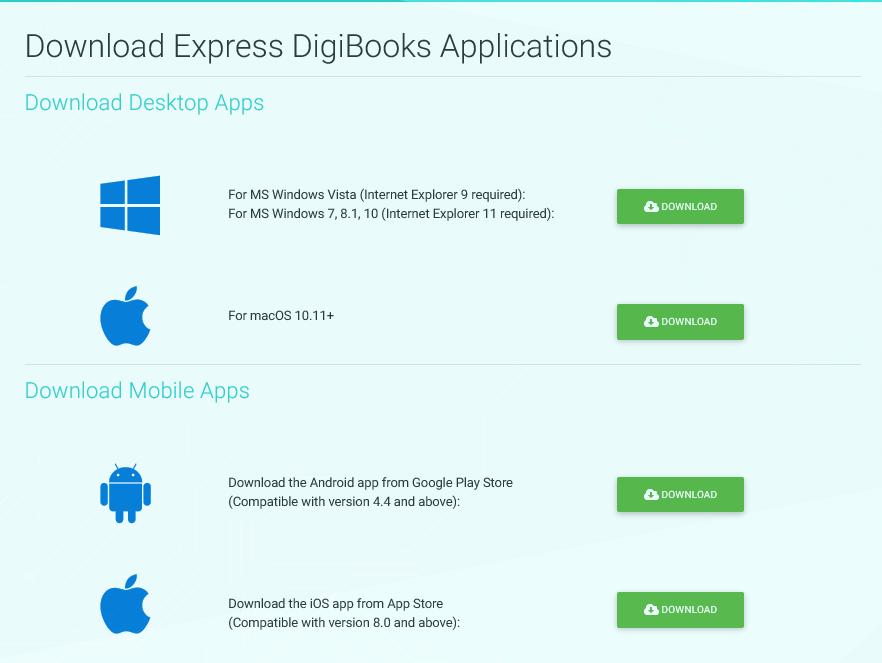 Download Apps On this page, you can find and download the Express Digibooks apps,