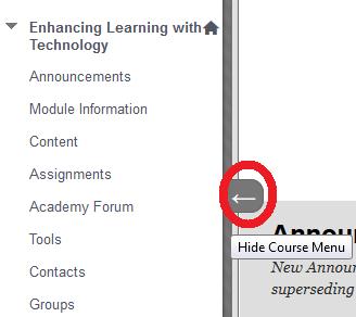 INSIDE YOUR MODULE Course Menu - A course menu always appears on the left-hand side of the screen.