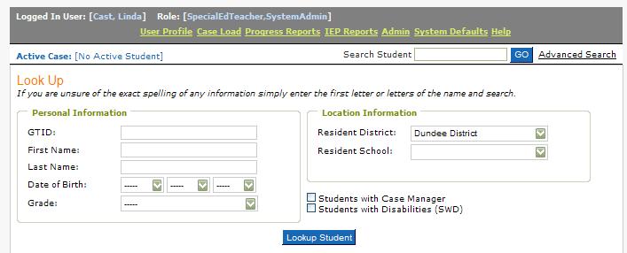 GOIEP HOME PAGE/NAVIGATION LOGGED IN USER YOUR NAME. ROLE THE ROLE(S) IN GOIEP THAT HAVE BEEN ASSIGNED TO THE USER. THERE ARE ADMIN AND APPLICATION ROLES.