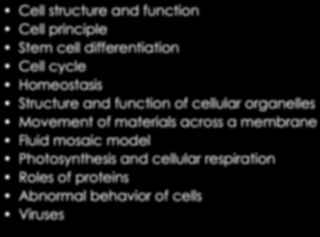 Cell Biology Topics Cell structure and function Cell