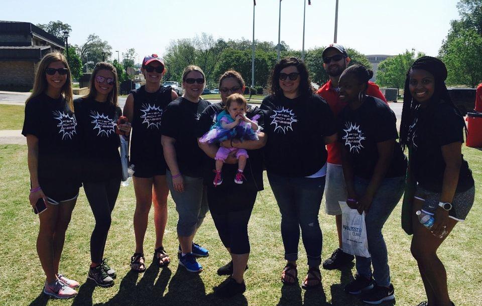 Pictured above:callie Wright, Jordan Hood, Brandee Dykes, Assistant Professor Kristie Vinson, Crystal Andrew holding Sophia, Hayley Harris, Cory Fischer, Ronnisha Robinson, & Brittany Green.