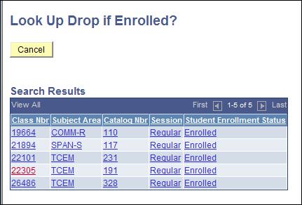 47. Select the class you want to drop. This Class Number will be placed in the Drop if Enrolled box. 48.