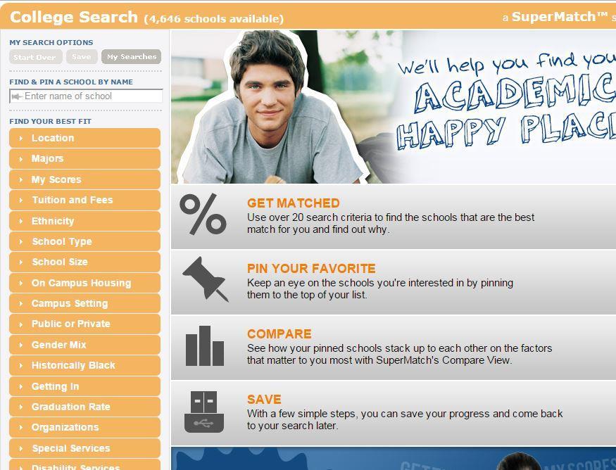 SuperMatch College Search You will select from a list of 23 college decision factors and rank their importance.