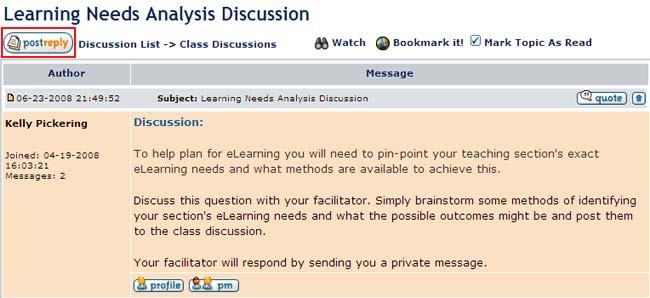 Select the appropriate discussion category e.g. Questions, Class Discussion or Student Lounge. 3.