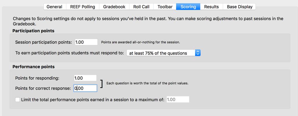 Scoring The scoring settings will determine how points are awarded for student participation.