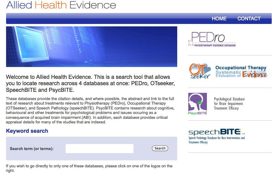 PEDro: Allied Health Evidence search Search PEDro