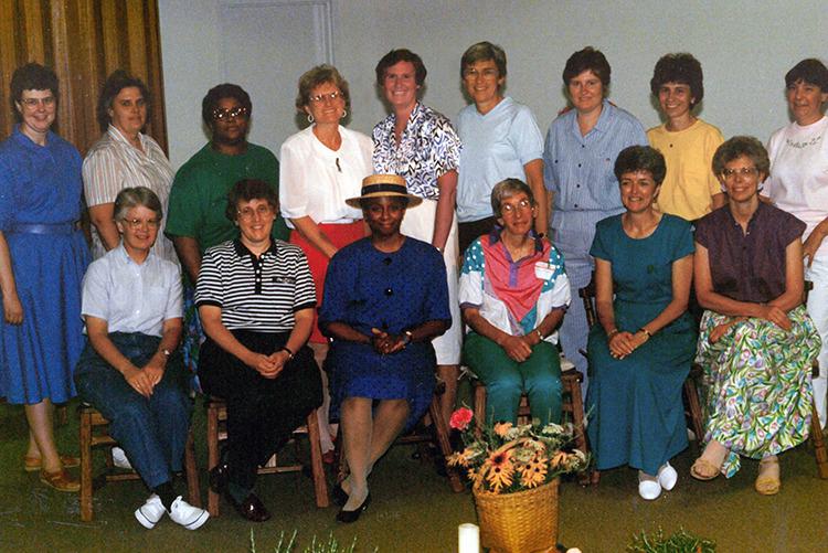 1992 Silver Jubilarians are: back row, from left, Sisters Romona Nowak, Janet Stankowski, Maria del Rey Plain, Durstyne Farnan, Sandra Exley, John Karen Frei, Barbara
