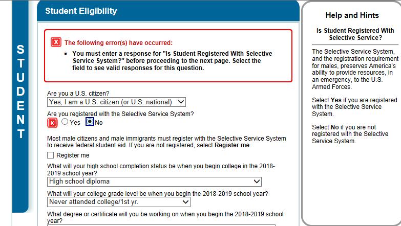 Failing to register with selective service: If you are male, aged 18 to 26, you must register with Selective