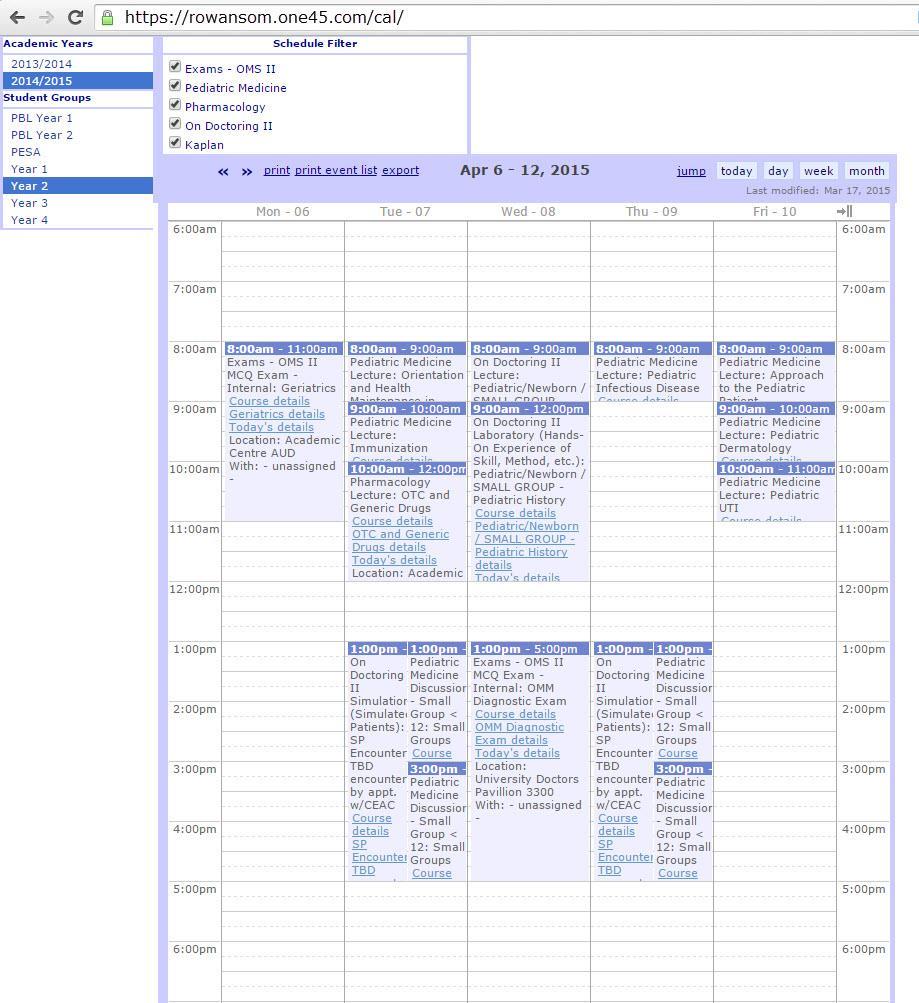 One45 Calendar - ExamSchedule