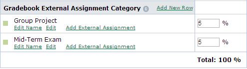 Then click on the Add External Assignment link for the category. Student scores can be entered manually or by using copyand-paste from an Excel spreadsheet.