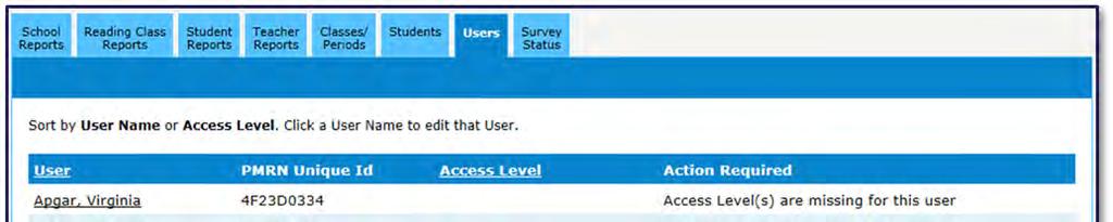 USERS The Users list is populated based on SSO data, survey data or the previous year s PMRN account information.