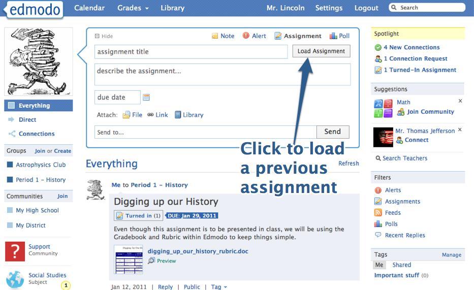For teachers, handing out and managing assignments is a breeze with Edmodo. Here s how to post an assignment: In the post bubble, click on the Assignment from the options on the right.
