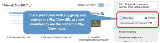 If the folder is shared with a group, you can provide the Play View link (located below the Play View button) to any group members to