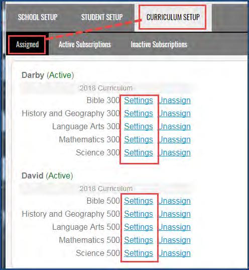 Customize (and reset) subjects settings for individual students Note: Any customizations you make to settings for an individual subject override the related school settings and are no longer affected