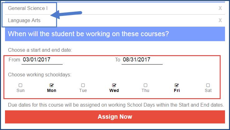 Both courses appear in the list to the right under the student's name.
