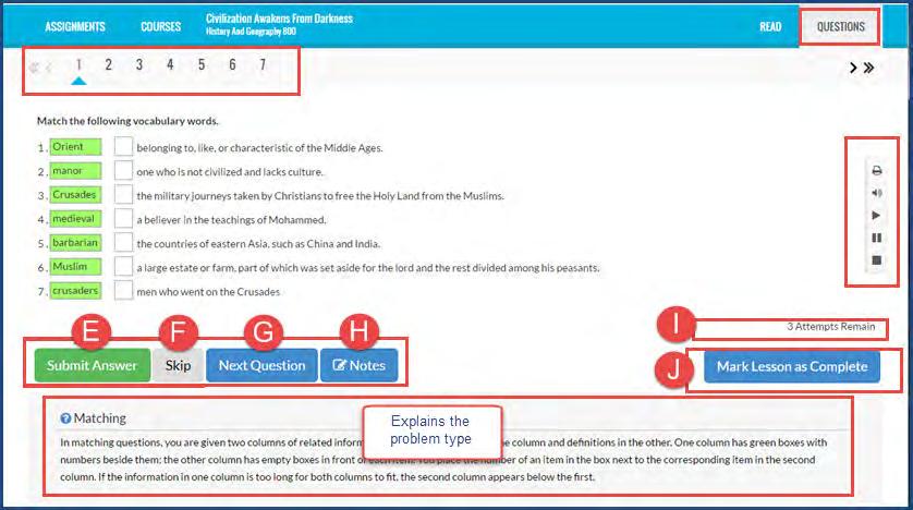 Preview instructional materials in assignments to see what your students will learn To read each section, the student clicks the Read Next Section button at the bottom of the lesson section or clicks