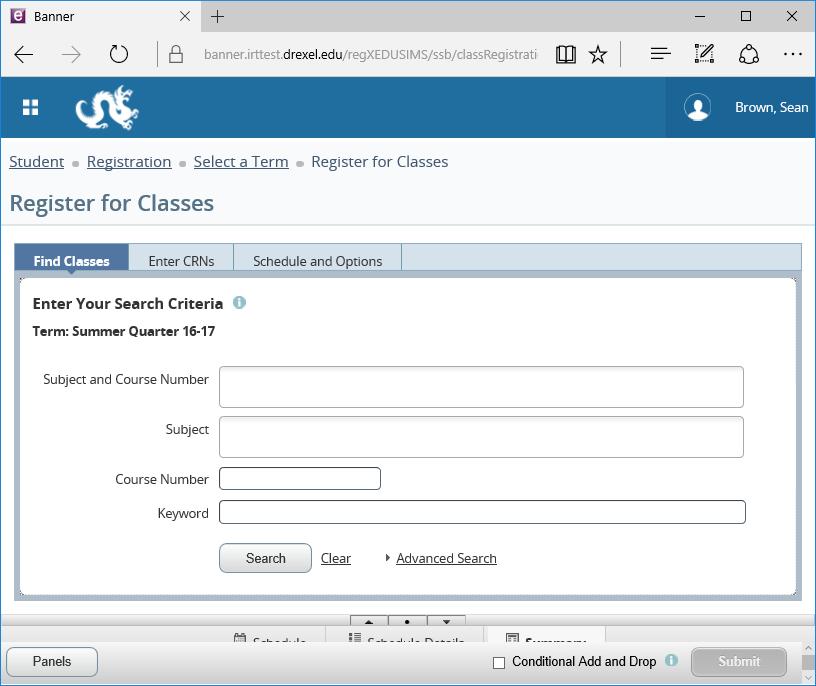 for classes. The system will not allow you to continue. 3. Search for Courses to Add. A. FINDING COURSES BY SUBJECT, COURSE NUMBER, AND/OR KEYWORDS a.